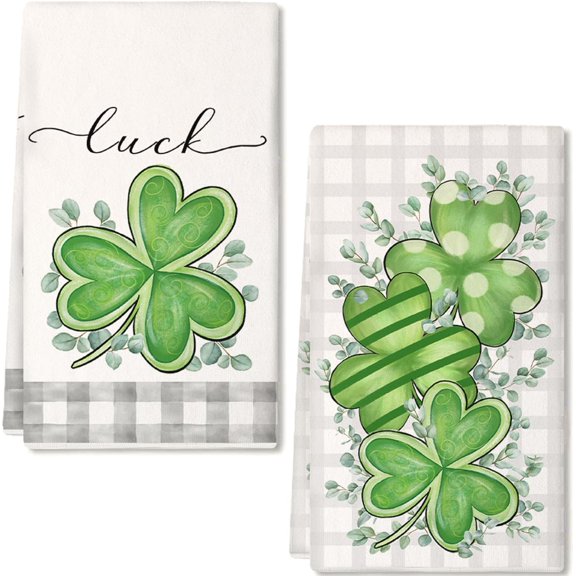 St Patricks Day Polka dot Shamrock Kitchen Towels Dish Towels St. Patrick''s Day Decorations for Home Dcor Drying Cloth Luck Sign 18x26 Inch Hand Towel for Cooking Set of 2