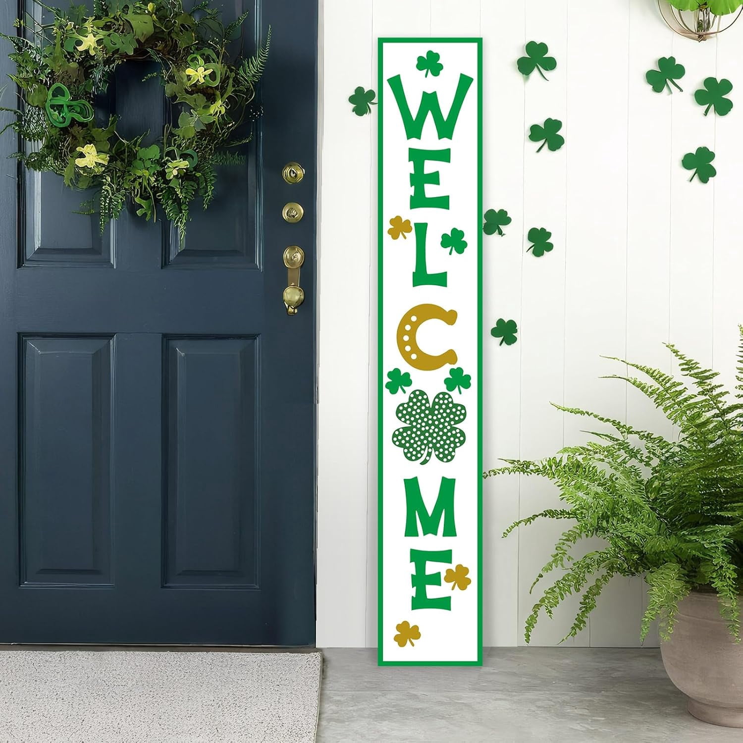 St Patricks Day Porch Sign, 47"H Wooden Saint Patrick's Tall Leaner Vertical Welcome Sign for Front Door Standing Decor, Irish March Outdoor Yard Decorations for Home