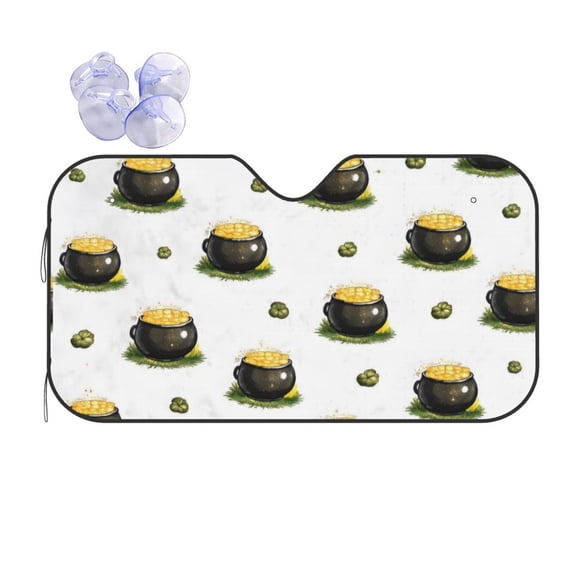 St Patricks Day Pot Of Gold Car Windshield Sun Shade Universal Fit Auto Sun Visor Protector