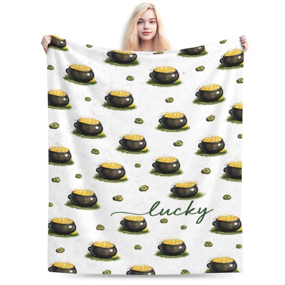 St Patricks Day Pot of Gold Blanket Gift Throw Blanket Cozy Soft Lucky Irish Holiday Home Decor Gift for Family Friends 50x40