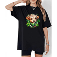 thumbnail image 1 of St Patricks Day Print Tshirt Graphic Tees Plaid Scarf Highland Cow Clover Shirts Women Oversized Black Festive Comfortable Daily Wear Stylish Tops S-5XL, 1 of 5