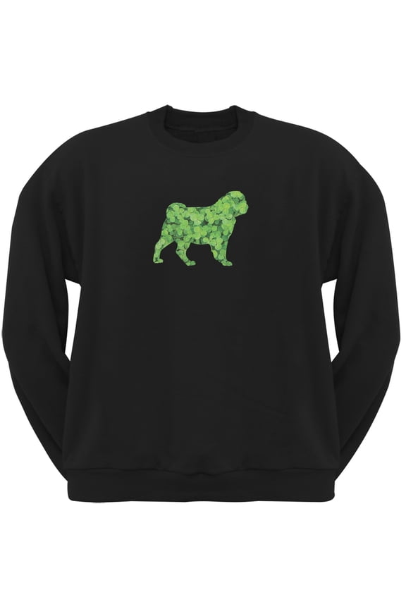 St. Patricks Day - Pug Shamrock Black Adult Sweatshirt