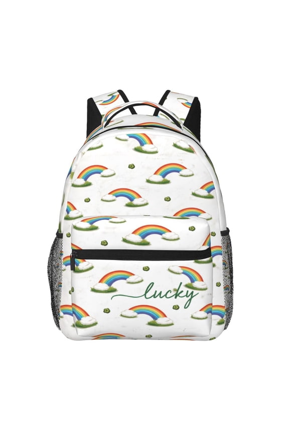 St Patricks Day Rainbow Clover Backpack Lightweight Rucksack Travel Bag for Men and Women