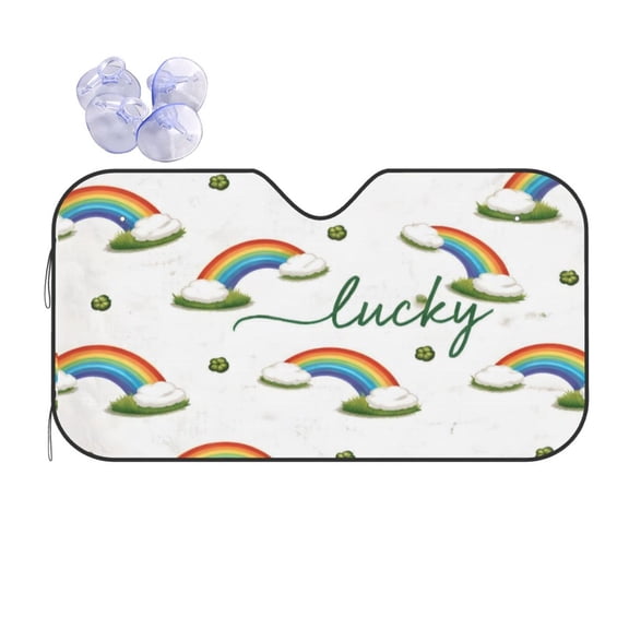 St Patricks Day Rainbow Clover Car Windshield Sun Shade Universal Fit Auto Sun Visor Protector