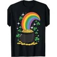 thumbnail image 1 of St Patricks Day Rainbow Clover Pot of Gold Women Casual Short Sleeve T-Shirt, 1 of 6