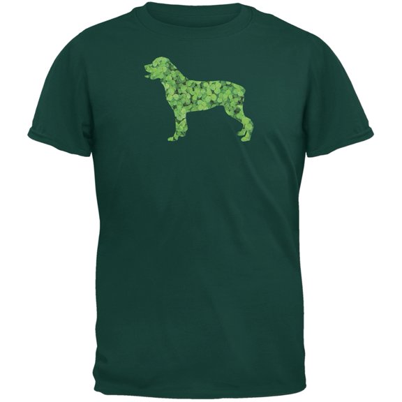 St. Patricks Day - Rottweiler Shamrock Forest Green Adult T-Shirt - Medium