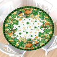 thumbnail image 1 of St Patricks Day Round Fitted Tablecloth with Elastic Edge,Water-Resistant Luck Clover Shamrock Gnomes Green Buffalo Plaid Table Cover for 48-52" Stretch Table Cloth for Dinner Indoor Outdoor Party, 1 of 8