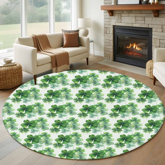 St Patricks Day Round Rug 6ft Washable Circle Kitchen Rugs Non Slip Spring Watercolor Green Shamrock Large Area Rug Indoor Floor Carpet for Bedroom Living Room Home Office Dining Room Nursery