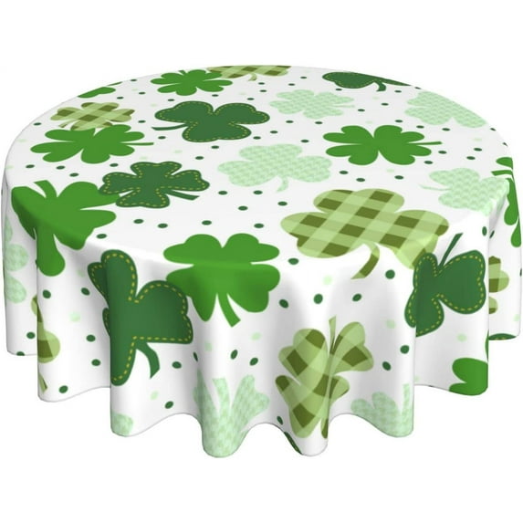 St Patricks Day Round Tablecloth 60 Inch Checkered Buffalo Plaid Tablecloth Washable Polyester Shamrock Print Table Cloth Table Cover for Home Kitchen Dining Table Outdoor Party Patio