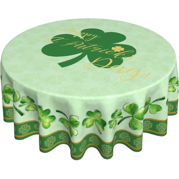 St. Patricks' Day Round Tablecloth 60 Inch Green and Gold Clover Lucky Decor Table Cloths Polyester Fabric Lucky Shamrocks Table Cover for Home Indoor Dinning/Outdoor Patio Party