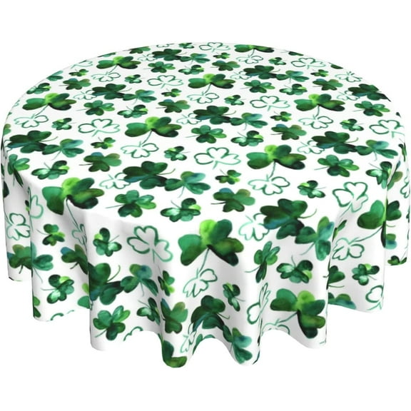 St. Patricks'' Day Round Tablecloth 60 Inch Spring Lucky Shamrocks Decoration Table Cloths Polyester Fabric Green Clover Table Cover for Home Indoor Dinning/Outdoor Party