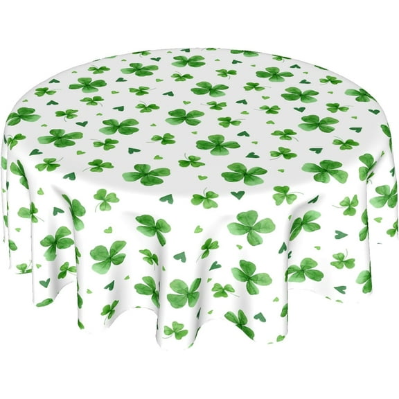 St. Patricks Day Round Tablecloth 60 Inch Watercolor Shamrock Table Cloths Green St Patricks Day Table Cloths Circular Table Cover 60in Spring Holiday Tabletop for Home Dining Kitchen Picnic Party