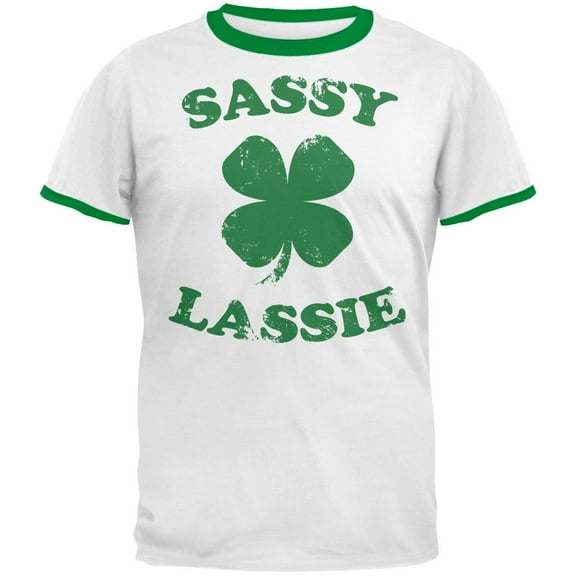 St Patricks Day Sassy Lassie Mens Ringer T Shirt White-Kelly SM