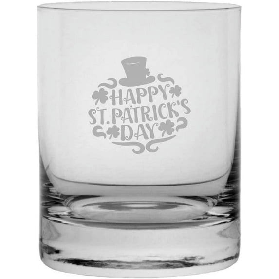 St Patricks Day Scroll St Patrick's Day Etched 10.25oz Crystal Rocks Whisky Glass