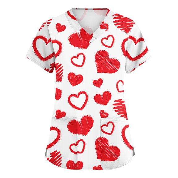 St Patricks Day Scrub Tops for Women Shamrock V Neck Green Workwear Clover Short Sleeve Holiday Irish Scrubs with Pockets Light pink 5XL