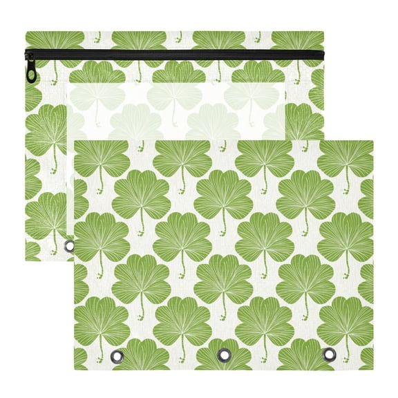St Patricks Day Seamless Clovers 3-Ring Binder Pocket with Zipper Pencil Pouches A4 Size File Storage 2 Packs