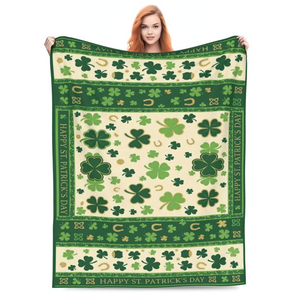 St Patricks Day Shamrock Blanket Soft Flannel Throw Blanket for Couch Bed Home Decor 60"x50"
