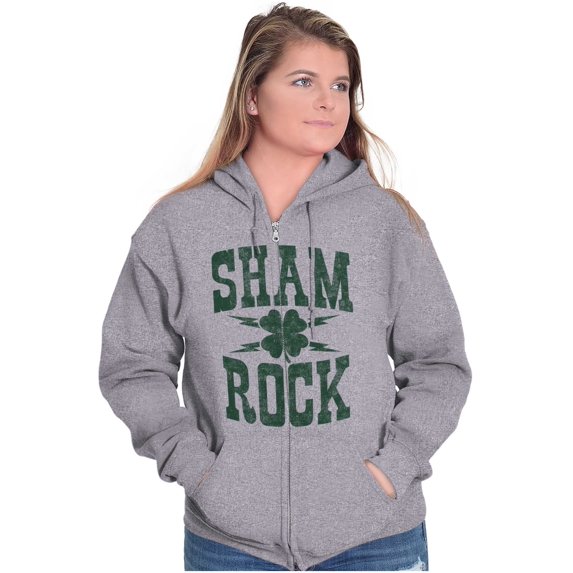 St Patricks Day Shamrock Clover Zip Up Hoodie Men's Women's Brisco Brands S