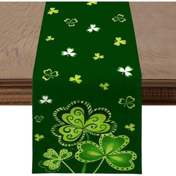 St Patricks Day Shamrock Decorations Table Runner, Green Spring Table Decor Home Decor, St Patricks Day Decorations for Indoor/Outdoor Dinner Holiday Home Party Kitchen Decor (13x108 inch)