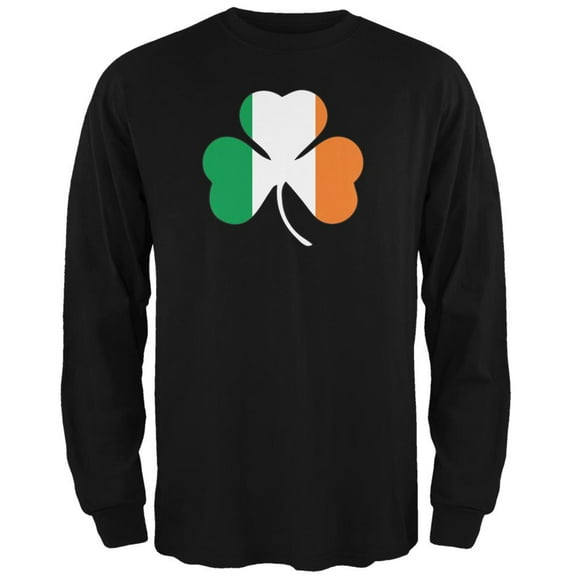 St. Patricks Day - Shamrock Flag Black Adult Long Sleeve T-Shirt - Large