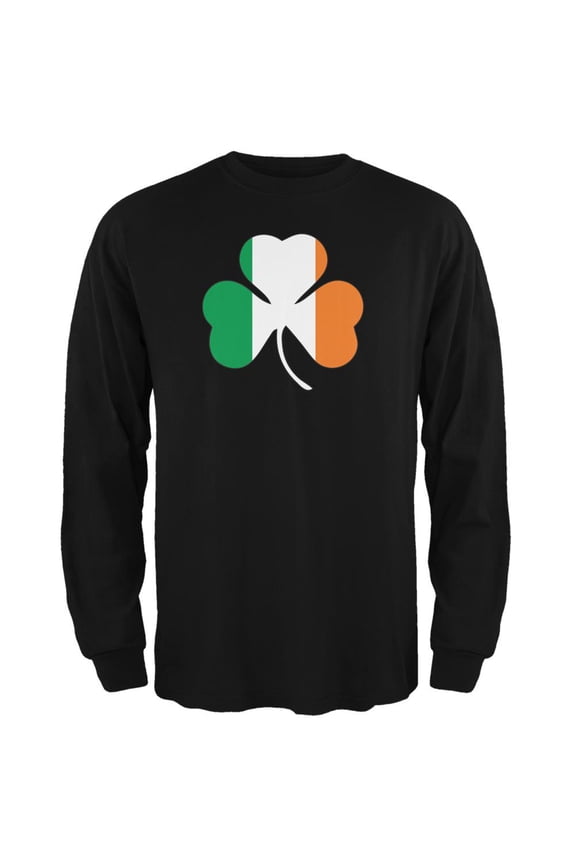 St. Patricks Day - Shamrock Flag Black Adult Long Sleeve T-Shirt - Medium