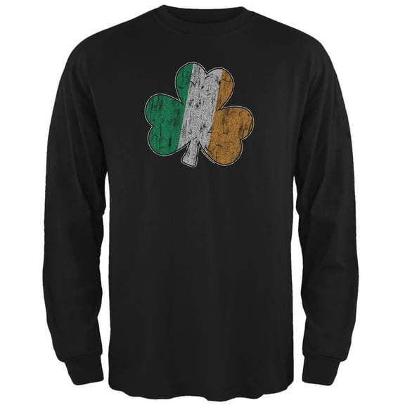 St. Patricks Day - Shamrock Flag Black Adult Long Sleeve T-Shirt - Medium