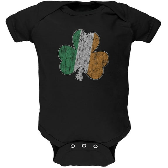 St. Patricks Day - Shamrock Flag Black Soft Baby One Piece - 18-24 months