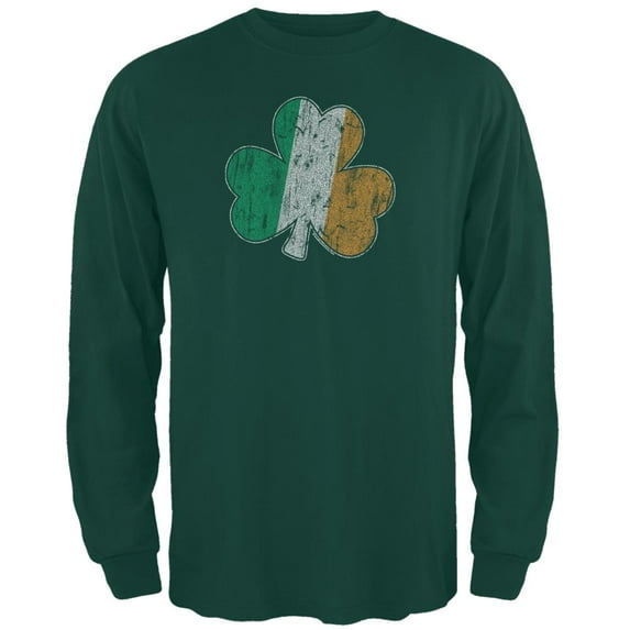 St. Patricks Day - Shamrock Flag Forest Green Adult Long Sleeve T-Shirt - 2X-Large