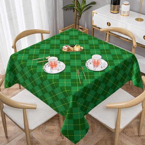 St Patricks Day Shamrock Green Plaid Tartan 100% Polyester Fiber Square Tablecloth Anti Pilling Tablecloth Decoration 60"X60"