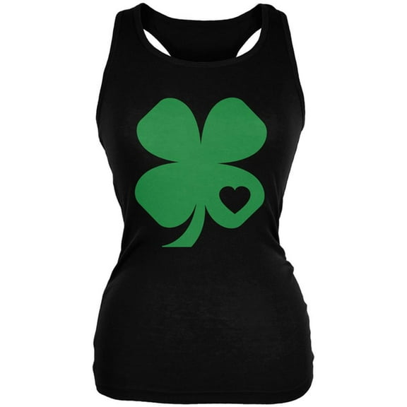 St. Patricks Day Shamrock Heart Juniors Soft Tank Top Black SM