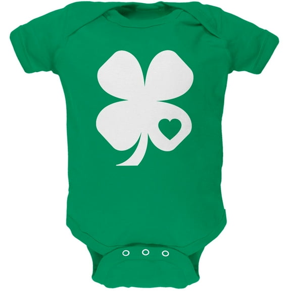 St. Patricks Day - Shamrock Heart Kelly Green Soft Baby One Piece - 18-24 months