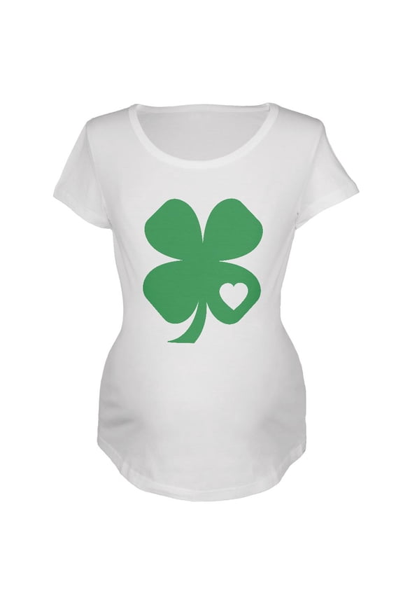 St Patricks Day Shamrock Heart Maternity Soft T Shirt White LG