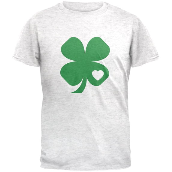 St Patricks Day Shamrock Heart Mens Soft T Shirt Heather White X-LG