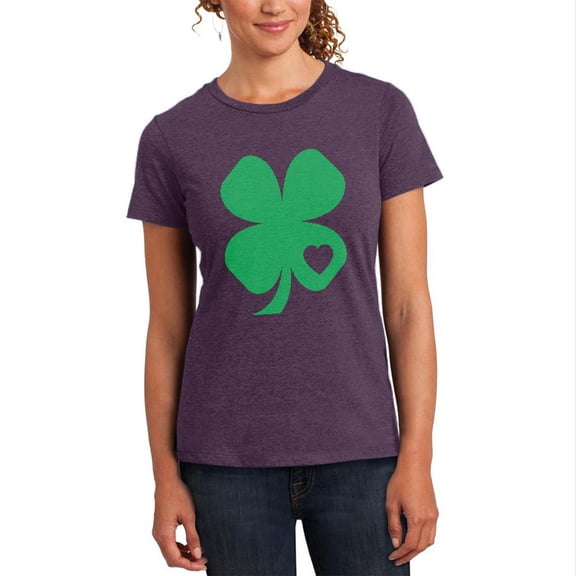 St. Patricks Day Shamrock Heart Womens Soft Heather T Shirt Heathered Eggplant X-LG