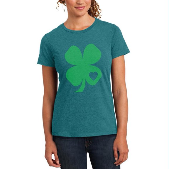 St. Patricks Day Shamrock Heart Womens Soft Heather T Shirt Heathered Teal MD
