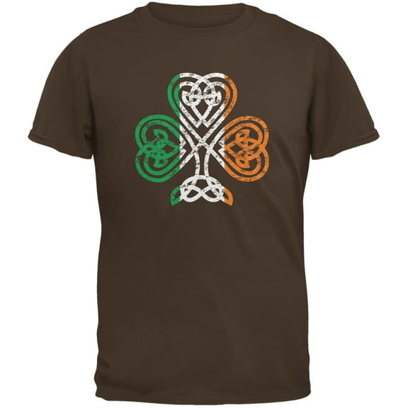 St. Patricks Day - Shamrock Knot Brown Adult T-Shirt - Large