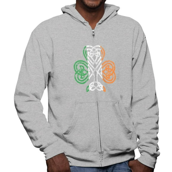 St. Patricks Day Shamrock Knot Mens Full Zip Hoodie Heather 2XL