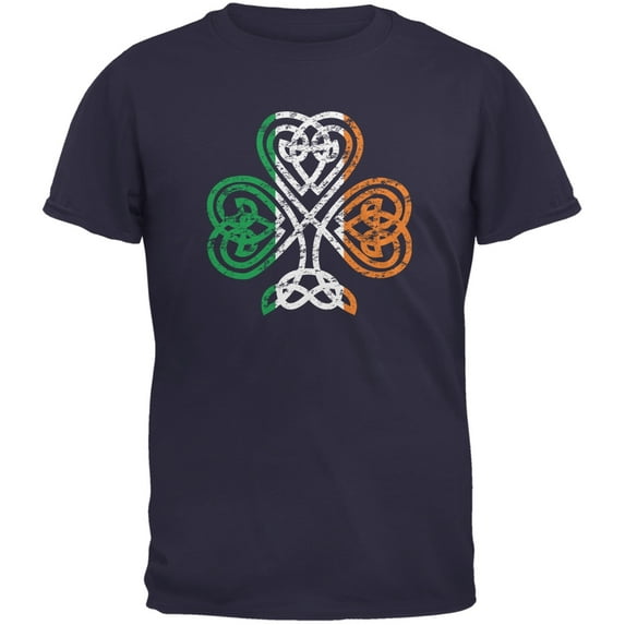 St. Patricks Day - Shamrock Knot Navy Adult T-Shirt - 2X-Large