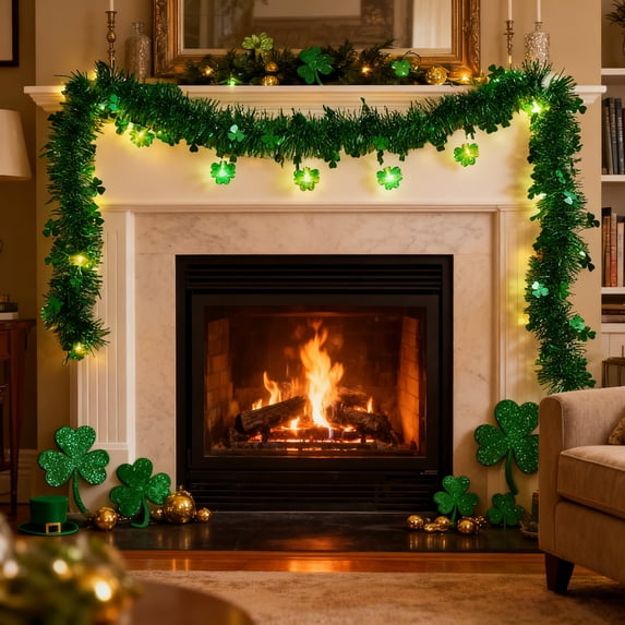 St Patricks Day Shamrock LED String Lights - USB Powered Irish Festival Decor Lights with Warm Glow, Perfect for Home Wall, Tabletop Display, St Paddys Day & Holiday Party Decor, 6.56ft, Green