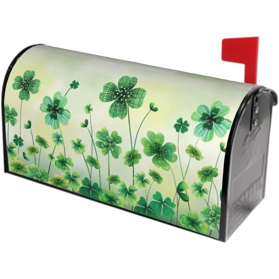St Patricks Day Shamrock Mailbox Covers Magnetic Standard Size 21x18 Inch Green Four Leaf Clover Spring Holiday Post Letter Box Cover for Outdoor Garden Yard Decor