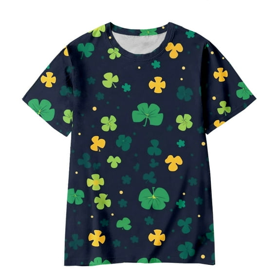 St Patricks Day Shamrock Shirts for Boys and Girls Round Neck Short Sleeve Soft Comfortable Cotton Casual Spring Summer T-Shirts Z05-Green 3-4 Years