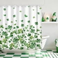 thumbnail image 1 of St Patricks Day Shamrock Shower Curtain, Spring Shamrock Decor White Green Bathroom Curtain Set - 72x72 Inch Waterproof Polyester Fabric with Hooks, 1 of 8