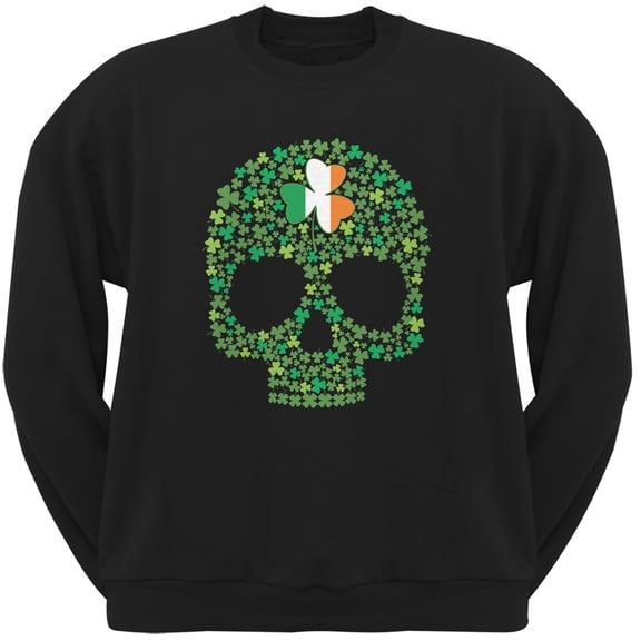 St. Patricks Day - Shamrock Skull Black Adult Sweatshirt - 2X-Large