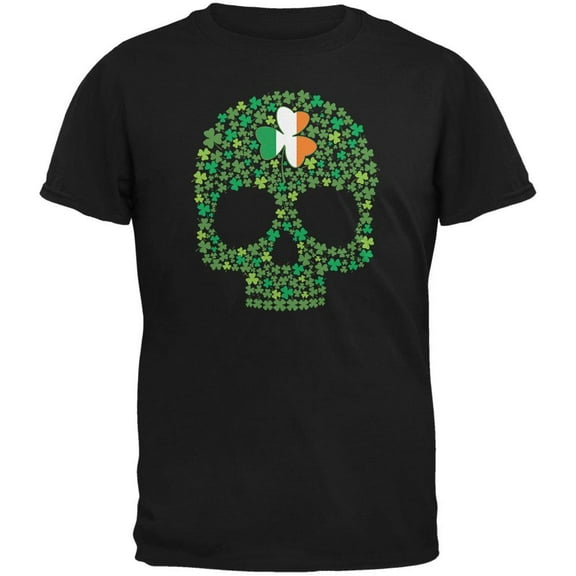 St. Patricks Day - Shamrock Skull Black Adult T-Shirt - 2X-Large
