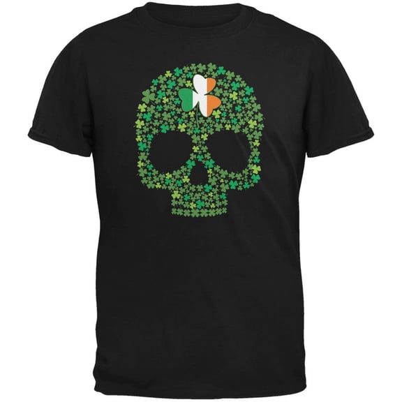 St. Patricks Day - Shamrock Skull Black Adult T-Shirt - Medium