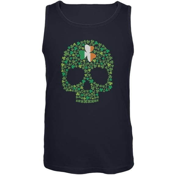 St. Patricks Day - Shamrock Skull Navy Adult Sleeveless Shirt - 2X-Large