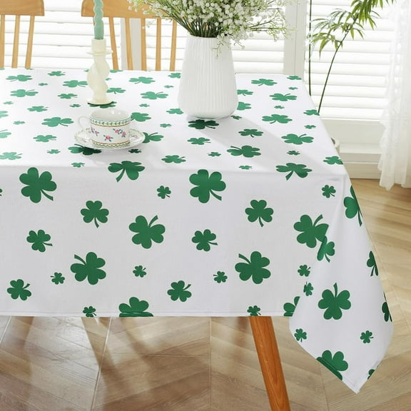 St Patricks Day Shamrock Table Cloth Rectangle Table 60x84 Inch,Washable Spring Tablecloth,Green and White Waterproof Table Cloths for Party Festive Celebration Kitchen Dinner Outdoor