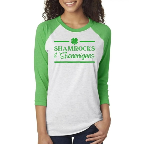 St Patricks Day Shamrock and Shenanigans Unisex Raglan Baseball Tee