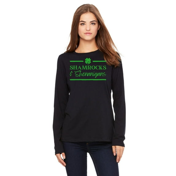 St Patricks Day Shamrock and Shenanigans Womens Long Sleeve T Shirt