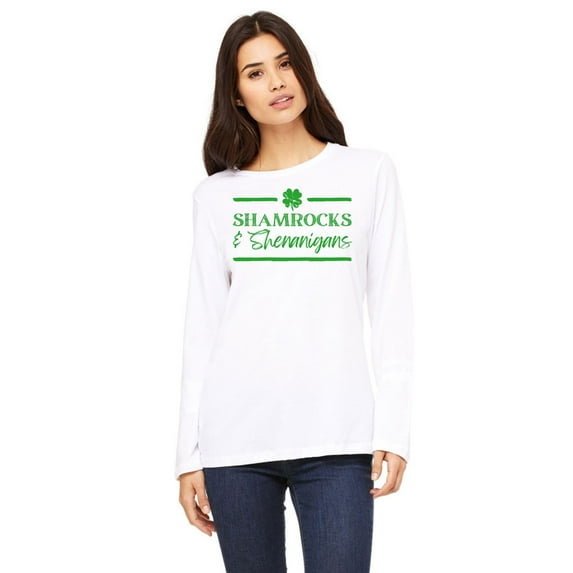 St Patricks Day Shamrock and Shenanigans Womens Long Sleeve T Shirt